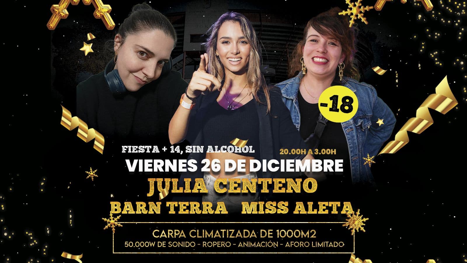 Imagen del evento Fiesta DJ Juvenil – Sin Alcohol -18 años con las DJ´s BARN TERRA, MISSALETA, JULIA CENTENO - Eventos navideños en Colmenar Viejo