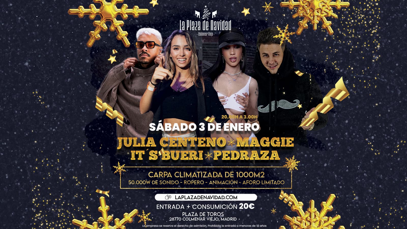 Imagen del evento Fiesta tarde noche con los DJ´s ITSBUERI, JULIA CENTENO, MAGGIE, PEDRAZA - Eventos navideños en Colmenar Viejo